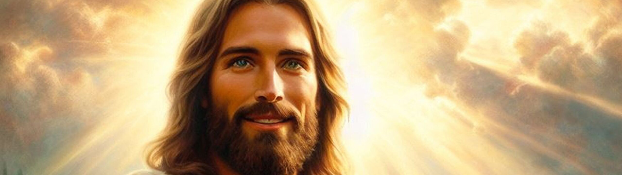 Image représentant le visage de Jésus souriant, de face, sur un fond très lumineux. Des rayons de Lumière s’échappent d’une source de Lumière que l’on ne voit pas et qui est placée derrière la tête de Jésus. Cette image symbolise la rubrique Nos activités / Messages de Jésus - Audios du site de la Confrérie Céleste du Christ. Les audios rassemblés dans cette rubrique sont des enregistrements des Messages de Jésus révélés à un de nos frères.