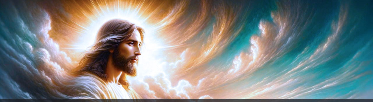 Image représentant Jésus de profil, la tête entourée d’une lumière blanche resplendissante qui semble effacer les nuées autour de lui en les éclaircissant et en les dispersant devant lui. Le fond de l’image est un bleu turquoise. Cette image symbolise la rubrique Nos activités / Vidéos du site de la Confrérie Céleste du Christ. Découvrez nos vidéos sur YouTube des messages reçus de Jésus et de Sainte Mère Marie, pour nourrir votre cheminement spirituel.