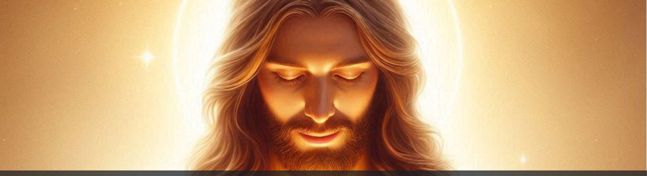 Image représentant Jésus de face, la tête baissée devant un halo de lumière, les yeux fermés, dans un moment de profond recueillement. Cette image symbolise la rubrique Nos activités / Prières du site de la Confrérie Céleste du Christ. Découvrez les prières révélées par la Sainte Mère Marie, Jésus, Jacques et Jean le Baptiste, transmises à notre frère pour nourrir votre cheminement spirituel. Explorez ces enseignements profonds et inspirants.